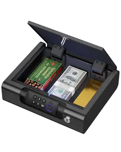 Biometric Mounted Gun Safe for Nightstand, Desk, Bed Side, Truck & Home Security - Quick Auto Open Hidden Handgun Safe - with Fingerprint, 5-Button Backlit Keypad, KEY Anti Theft Safes