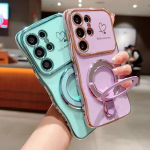 Wave Plating Side Love Heart Phone Case For Samsung Galaxy S26 S25 Ultra S24 S23 S22 A16 A55 Protect Lens Shockproof Back Cover