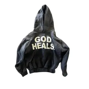 Full sleeve God Heals print hoodie Hip Hop zip uplong sleeve jacket Harajuku casual loose hoodedsweatshirt