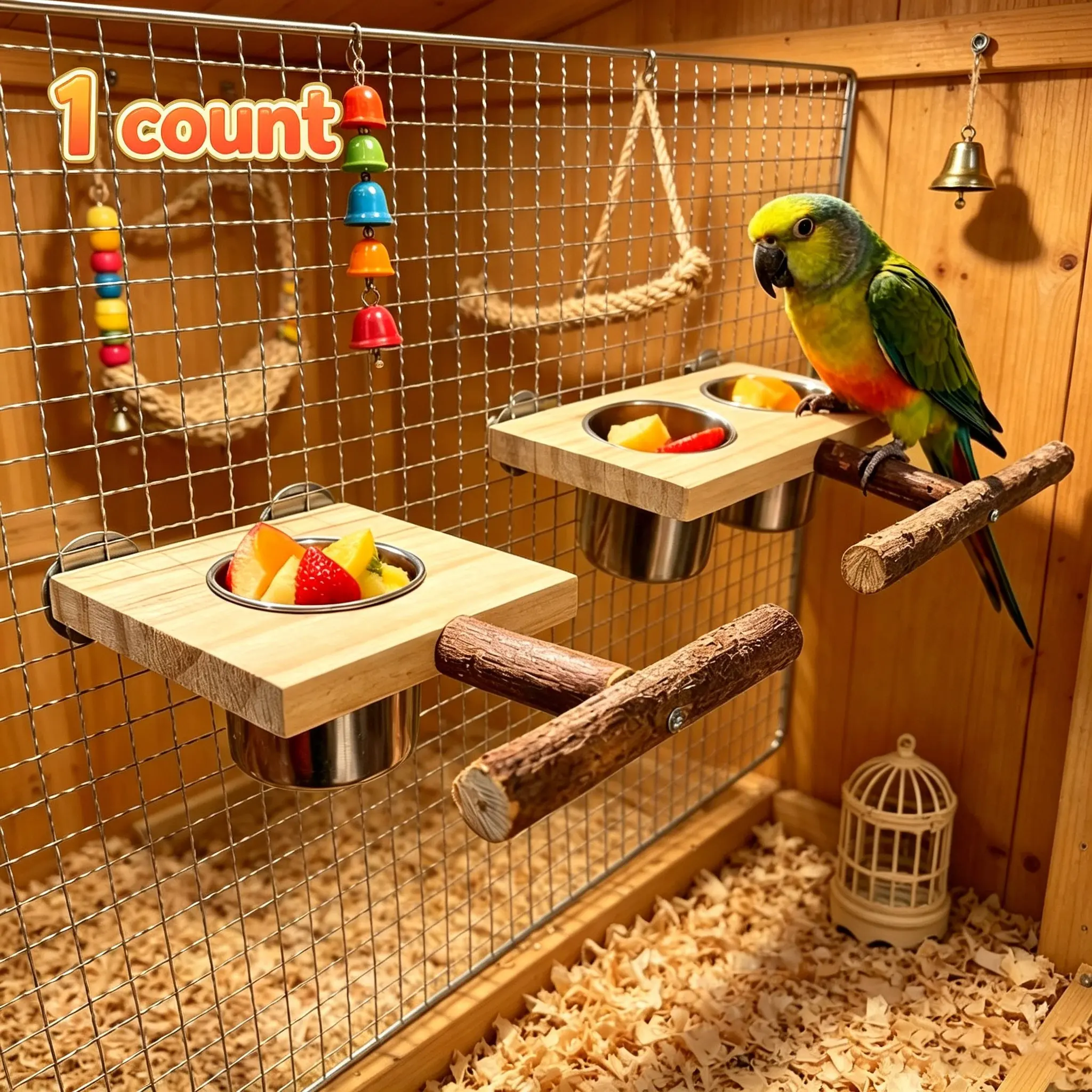 1 Set DIY Assembled Wood Budgie and Cockatiel Bird Feeder With Stand And Single Stainless Steel Feeding Cup Wood Bird Platform Bird Food Box Parrot Feeders Bird Stand Wooden Claw And Beak Sharpener Parrot Toy Bird Cage Accessories Bird Suppli, Outdoor