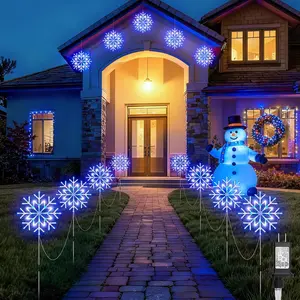 Large Snowflake Pathway Lights,10-Pack 34" Outdoor Snowflake Christmas Lights Decor for Yard, 8 Modes Sidewalk Marker Stake for Driveway Walkway, IP44 Waterproof,Blue and White