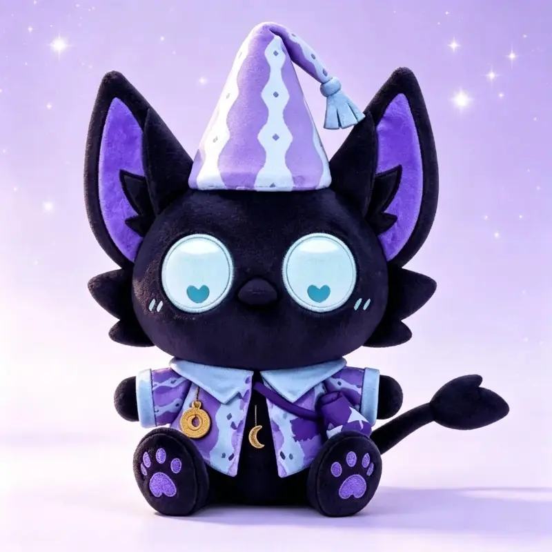 Cute Dark Magic Black Cat Plush Ornament, Halloween Wizard Black Cat Stuffed Animal, Soft Desktop Home Decor, Ideal Present for Children
