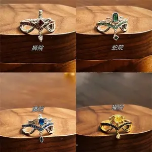 Hogwarts House Crest Ring - Gryffindor Slytherin Inspired Magic Jewelry Adjustable Stainless Steel Daily Wear Cosplay Accessory