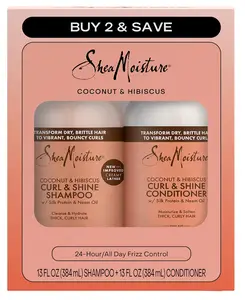 SheaMoisture Coconut & Hibiscus Curl & Shine Shampoo & Conditioner Set for Curly & Textured Hair, 13 oz 2 Count