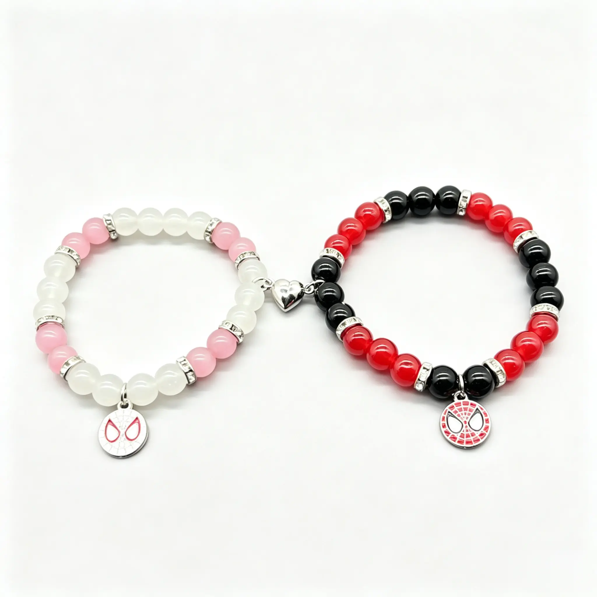 Spider‑Man Beaded Magnetic Couple's Bracelets, Superhero Matching Pair Wrist Jewelry Magnet Attracting Bracelet Romantic Couple Gift for Men Women Fans