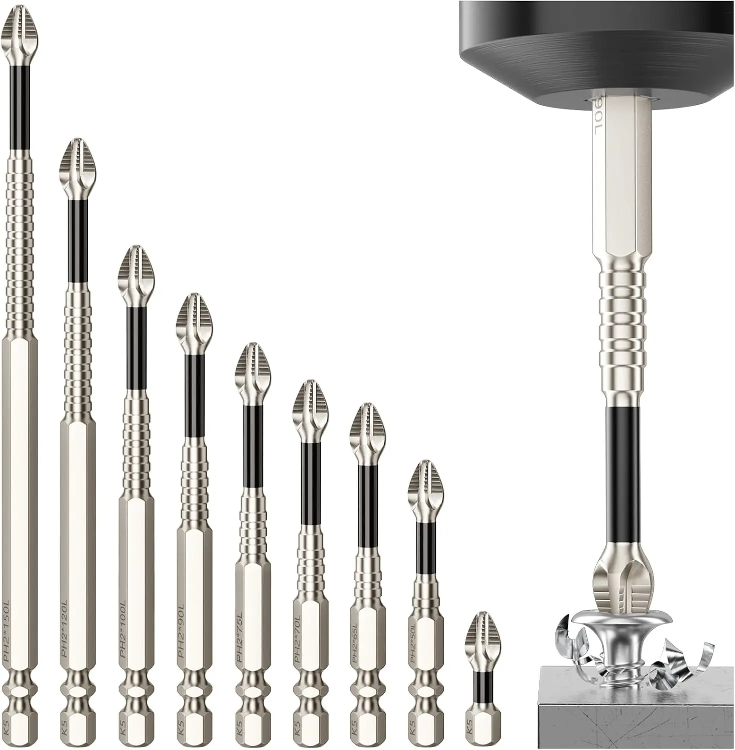 Anti-Slip Magnetic  Set, 9 Pieces Multi-Length Drill Bits for Electric Screwdrivers titanium alloy impact Strong