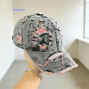 Retro Washed Ripped Denim Baseball Cap – Men’s Outdoor Sun Protection Essential, Trendy Casual Hat for Daily Commute & Hiking Trips,summervibes tiktokshopspringglowup