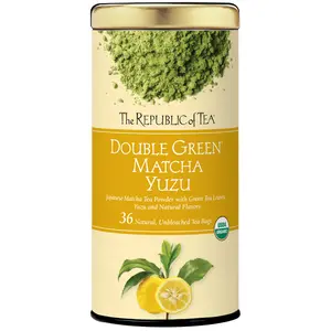 The Republic of Tea Organic Double Green Matcha Yuzu, Individual Tea Bags with Japanese Matcha Tea Powder and Green Tea Leaves Blend, Natural Unbleached Bags in Reusable Canister, 36 Tea Bags