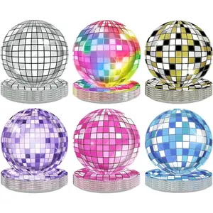 60 count Disco Party Decorations 7" Colorful  Disco Ball Dessert Plates Disposable Sparkle 70s 80s Disco's Themed Paper Plates for Birthday Wedding Bachelorette Retro  Party Supplies