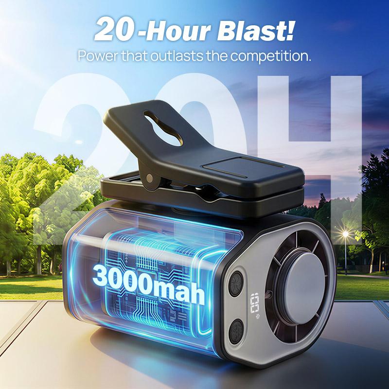 JOYTUTUS 2026 Car Clip On Air Conditioner Fan with LED Display - 360° Rotation, 100 Speeds Adjustable, USB Rechargeable Personal Cooling Fan, 60.8°F Semi-Cooling Wide Clamp 20Hr 3000mAh Battery, 2 Buttons, Left Button for Speed, Right Button for Cooling