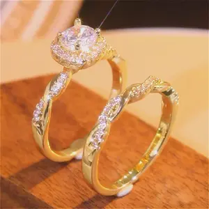 Exquisite Twisted Band Couple Rings Golden Infinity Halo Synthetic Zirconia Rings - Round-Cut Center Stone,  Ideal for Daily Wear, Parties & Valentine’s Day Anniversary Gifts