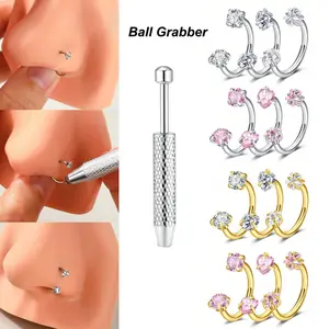 18G 4pcs Horseshoe Nose Ring With Free Auxiliary Tool Ball Holder Included Internal Threaded 18G 8mm Hoops Piercing Jewelry