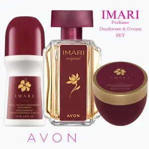 Avon Imari Pefume EDT Spray for her 1.7 fl oz and Deodorant roll-on 2.6 fl oz and Perfume Cream SET Fragrance Jasmine Body Care Floral