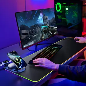 Forsargb Gaming Mouse Pad, Wireless Charging Desk Mat, Foldable Phone Stand, Large LED Gaming Mat (800x300x4mm), 15 Light Modes, Waterproof, Premium Multipurpose Mousepad