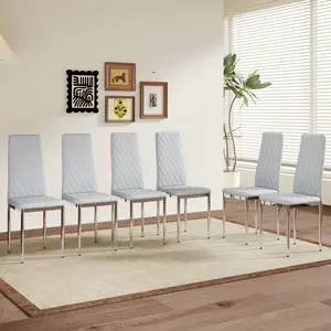 Classic Minimalist PU Upholstered Dining Chairs with Silver Metal Legs, Set of 6