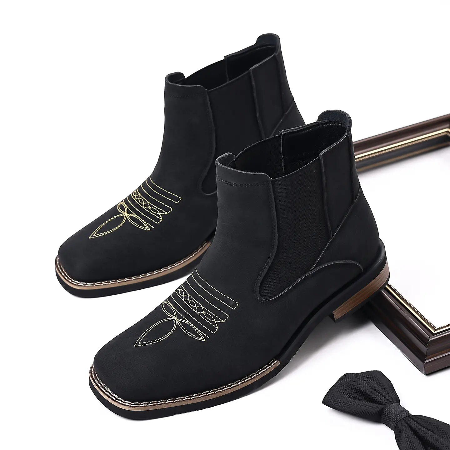 Men's Fashion Boots Stylish Chelsea Ankle Boots with Embroidered Design and Comfortable Slip On Feature
