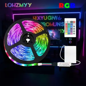 Lqhzmyy 5050 RGB Flexible LED Strip Light, 7 Color Changing, 24 Key Controller, Portable Battery Box, Party Dance Indoor TV Computer Mirror Christmas Decor Led Light Strips