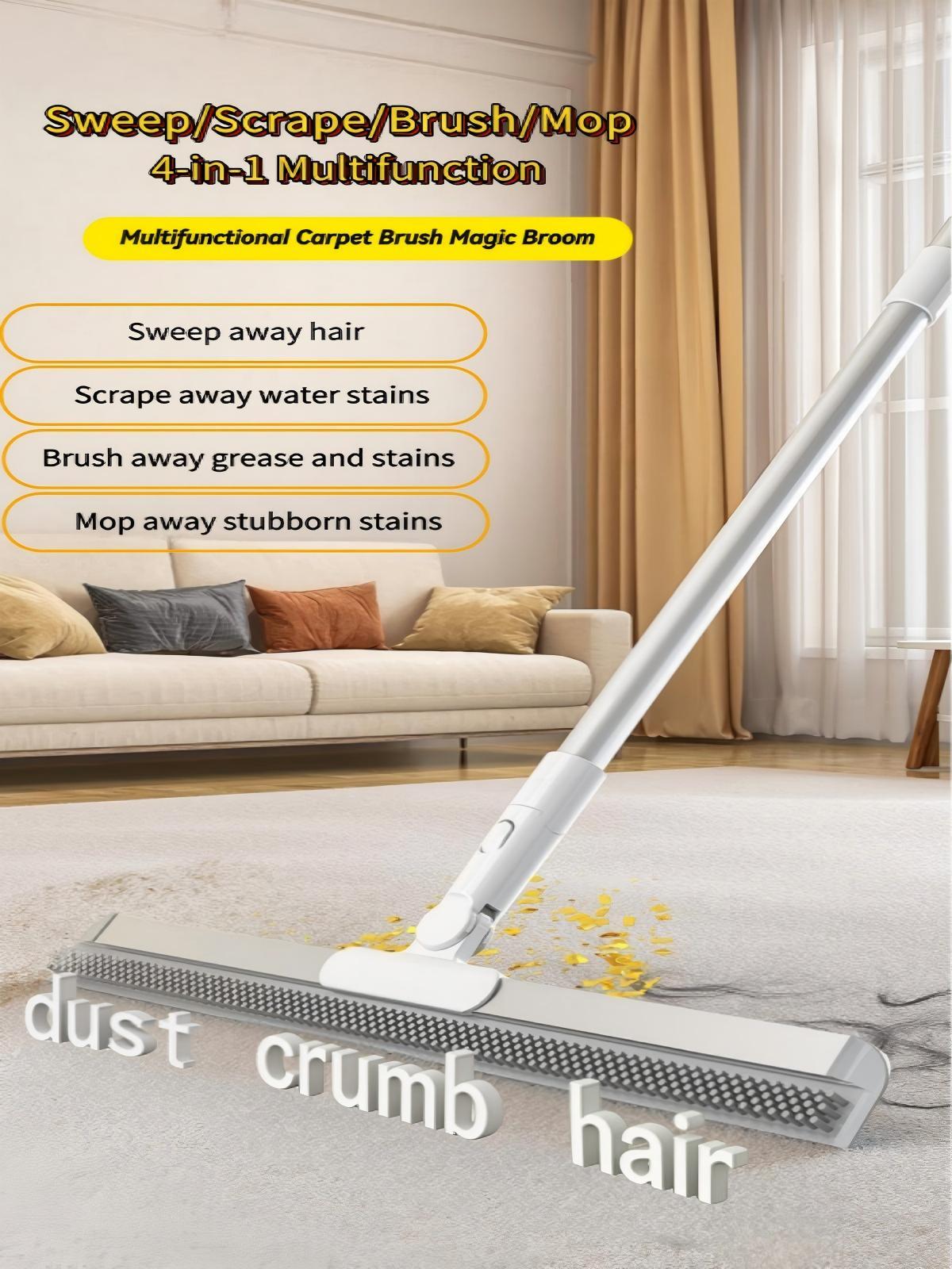 Multifunctional 4-in-1 Magic Broom | Floor Scraper & Hair Sweeper Brush for Kitchen, Bathroom & Carpet