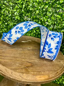1.5 Inch By 10 Yard Blue Greenery Ribbon