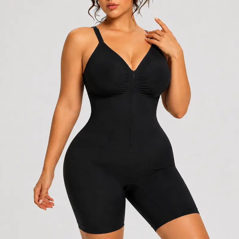 Sculpt-Glam Women's Faja Body Shaper Bodysuit - Elastic Plus Size Zip-Up Tummy Control High Stretch Mid-Thigh Sculpting Shapewear for Instant Hourglass Figure High Stretch Shaper High Stretch Sculpting