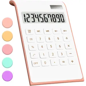 P-PDT017   Rose Gold Calculator Office Supplies and Accessories, 10 Digits Solar Battery Basic Office Calculator, Dual Power Desktop Calculator with Large LCD Display, Pink