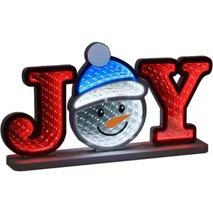 Christmas Decorations Indoor, JOY Snowman Infinity Mirror Tunnel Light, Christmas Table Decorations with Endless Extension Lights for  Mantel Table Centerpiece Lamp Xmas Decor