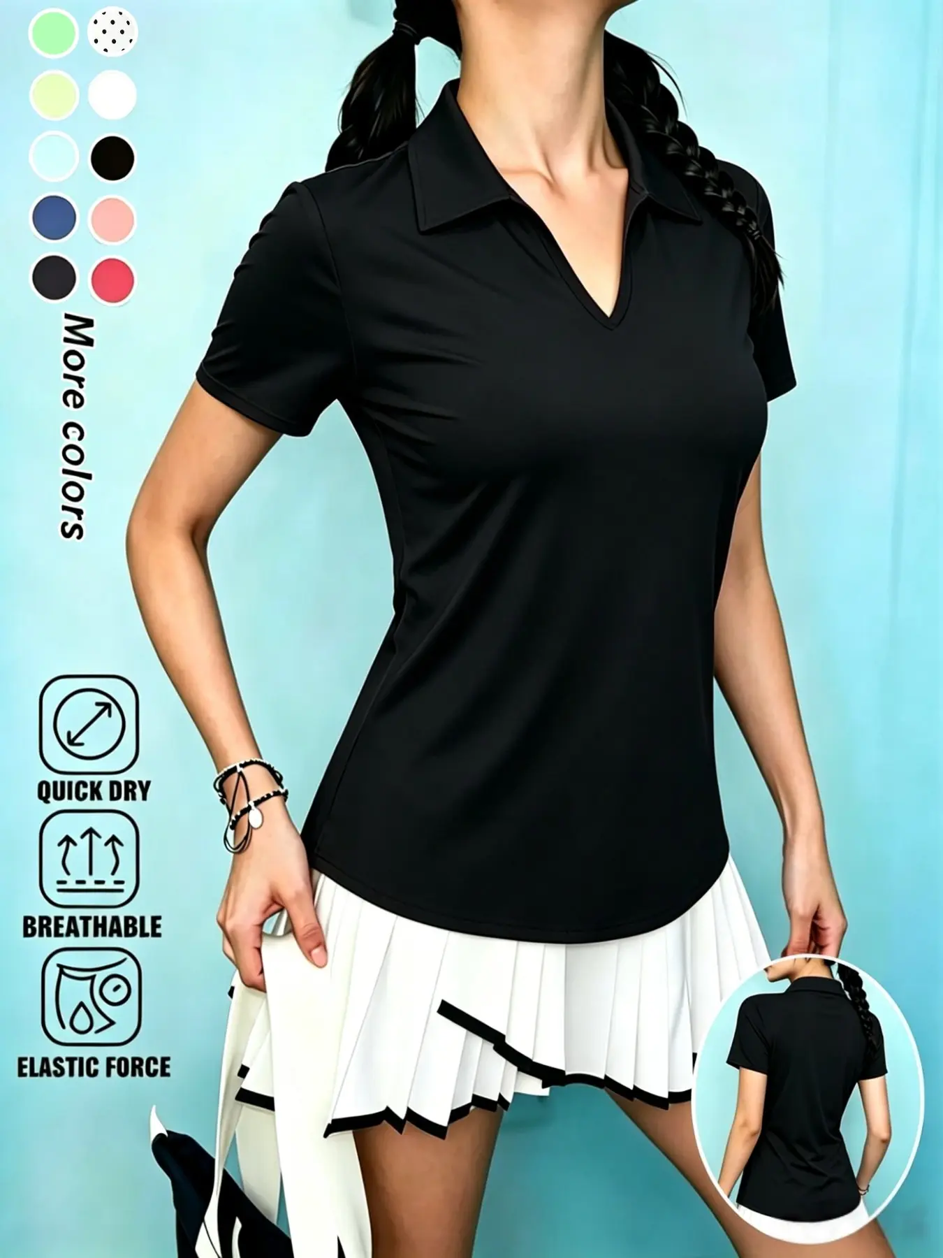 Women's Fitted Polo Shirt, Spring Summer Soft Lightweight Elastic Casual Shirt, Athleisure Clothes, Suitable for Tennis Golf Sports Wear, Breathable Workout Tops