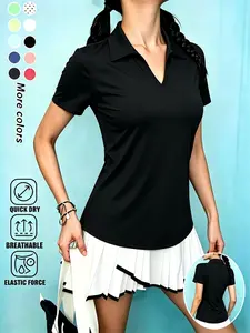 Women's Fitted Polo Shirt, Spring Summer Soft Lightweight Elastic Casual Shirt, Suitable for Tennis Golf Sports Wear