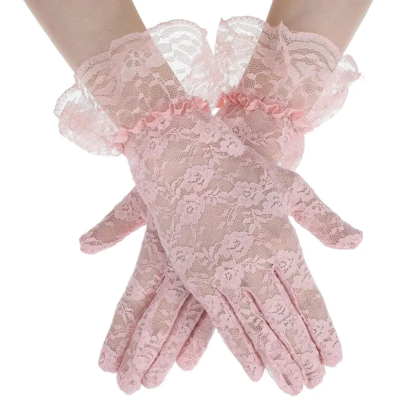 Women Lace Gloves Elegant Wedding Gloves Short Tea Party Glove Courtesy Glove for Opera Evening Wedding Tea Party Prom 1920s (Pink) : Clothing, Shoes & Jewelry