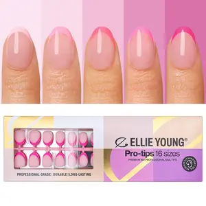 ELLIE YOUNG PRO-TIPS Extra Short Oval Pink Pastel French Tips, 160pc Press-On Nails Kit, Matte False Nails – 16 Sizes, Matte Gel Acrylic Look, Soft Gel DIY Extensions