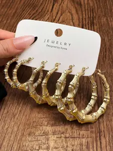 6pcs Women's Golden Bamboo Ear Rings For Daily Wear