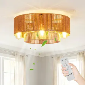 [FLASH SALE] Garvee 20.5" Boho Layered Rattan Caged Ceiling Fans in Flush Mount Design with Lights and Remote Control, Reversible 6 Speeds for Bedroom Living Room