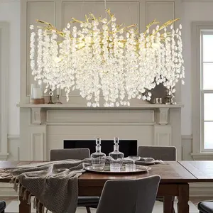 Modern Crystal Chandelier, Gold Tree Branch Chandelier, Round Chandeliers for Dining Room, Living Room, Kitchen, Foyer, Entryway, Bedroom, Luxury K9 Crystal Raindrop Light Fixture