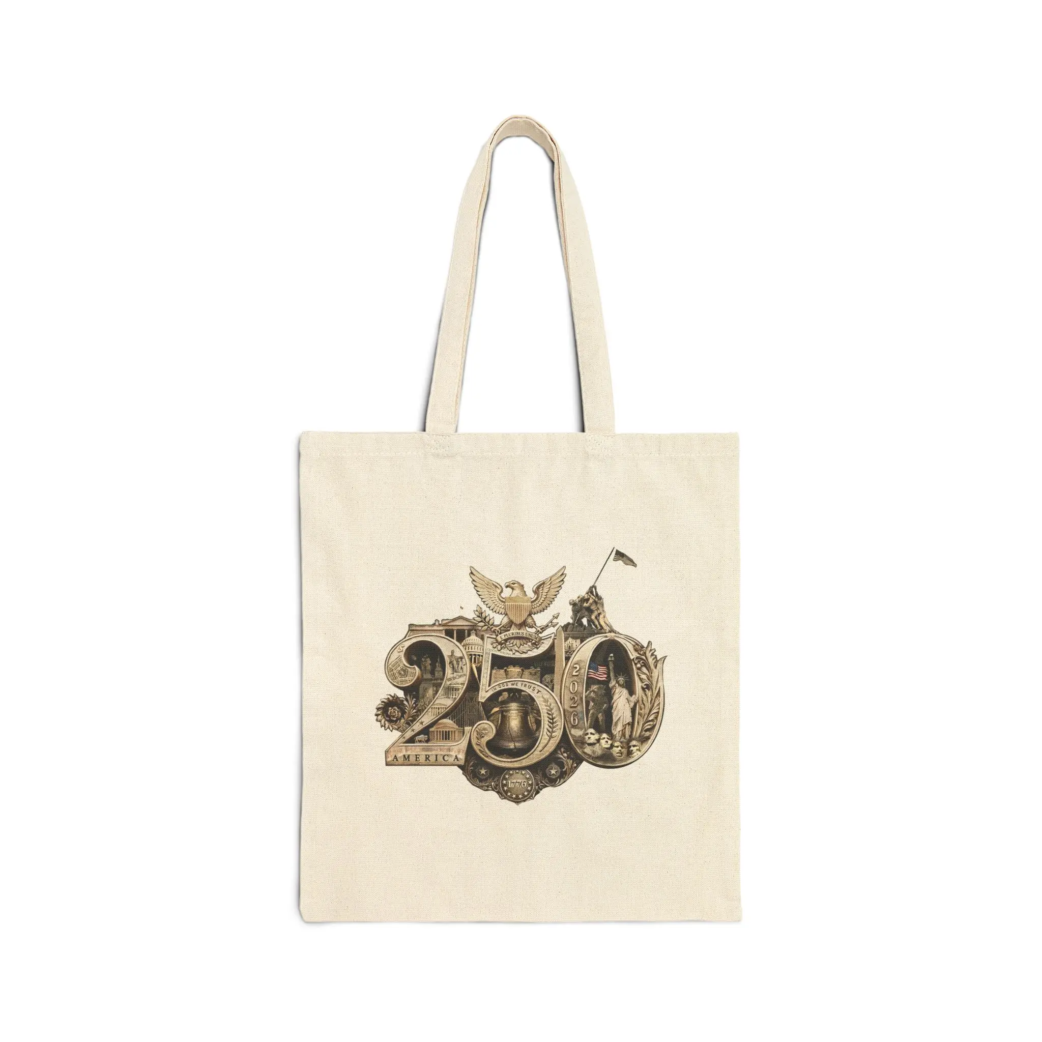 America 250th Tote Bag - Canvas Hand-Crafted Gold Seal Commemorative Heritage Design  | Patriotic Bag | Semiquincentennial