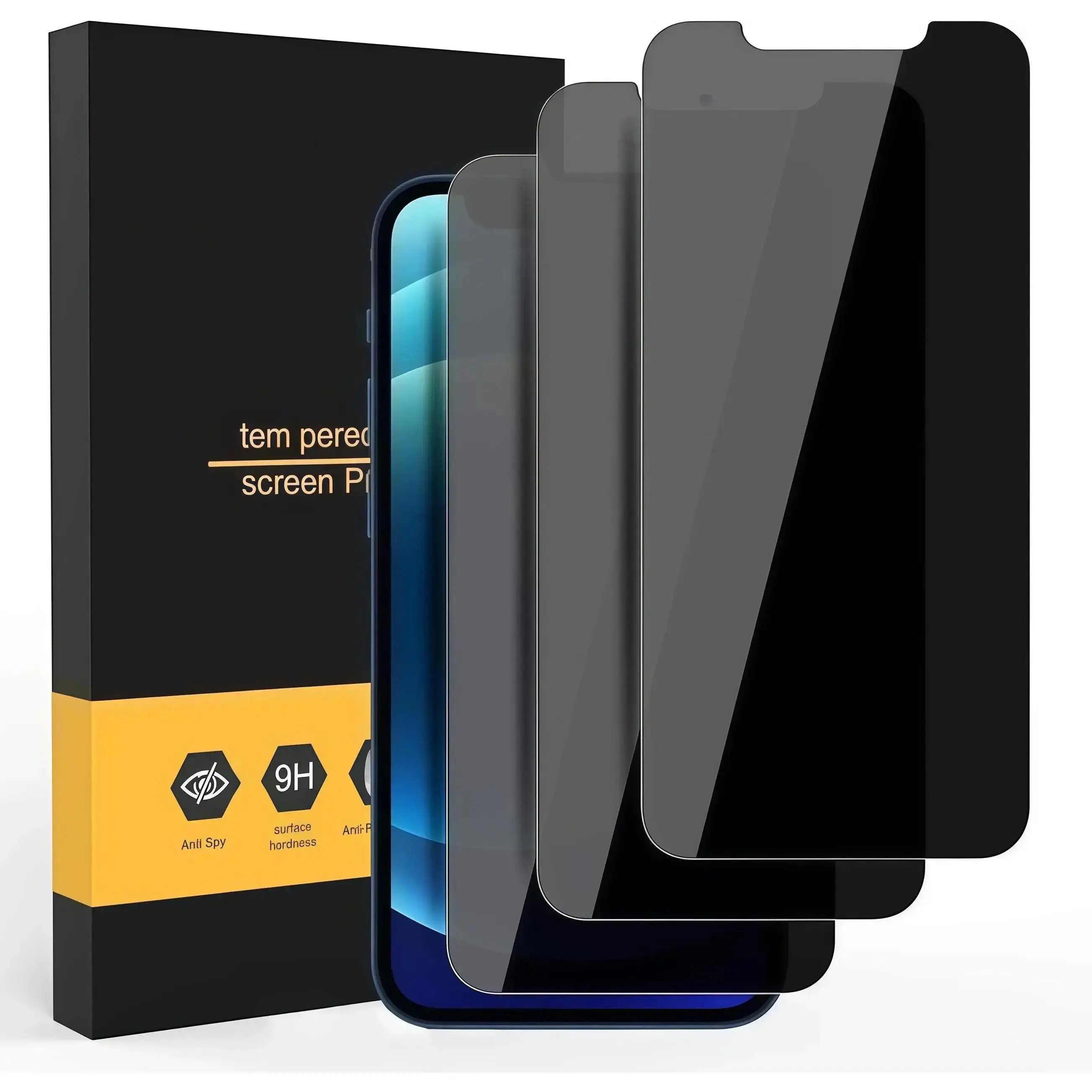 3Pcs Tempered Glass Privacy Screen Protector for iPhone 11/12/13/14/15/16/16e/17 Plus, Air, Pro Max - Reflective, Anti-Voyeurism, Scratch-Resistant, Bubble-Free Mobile Phone Accessory