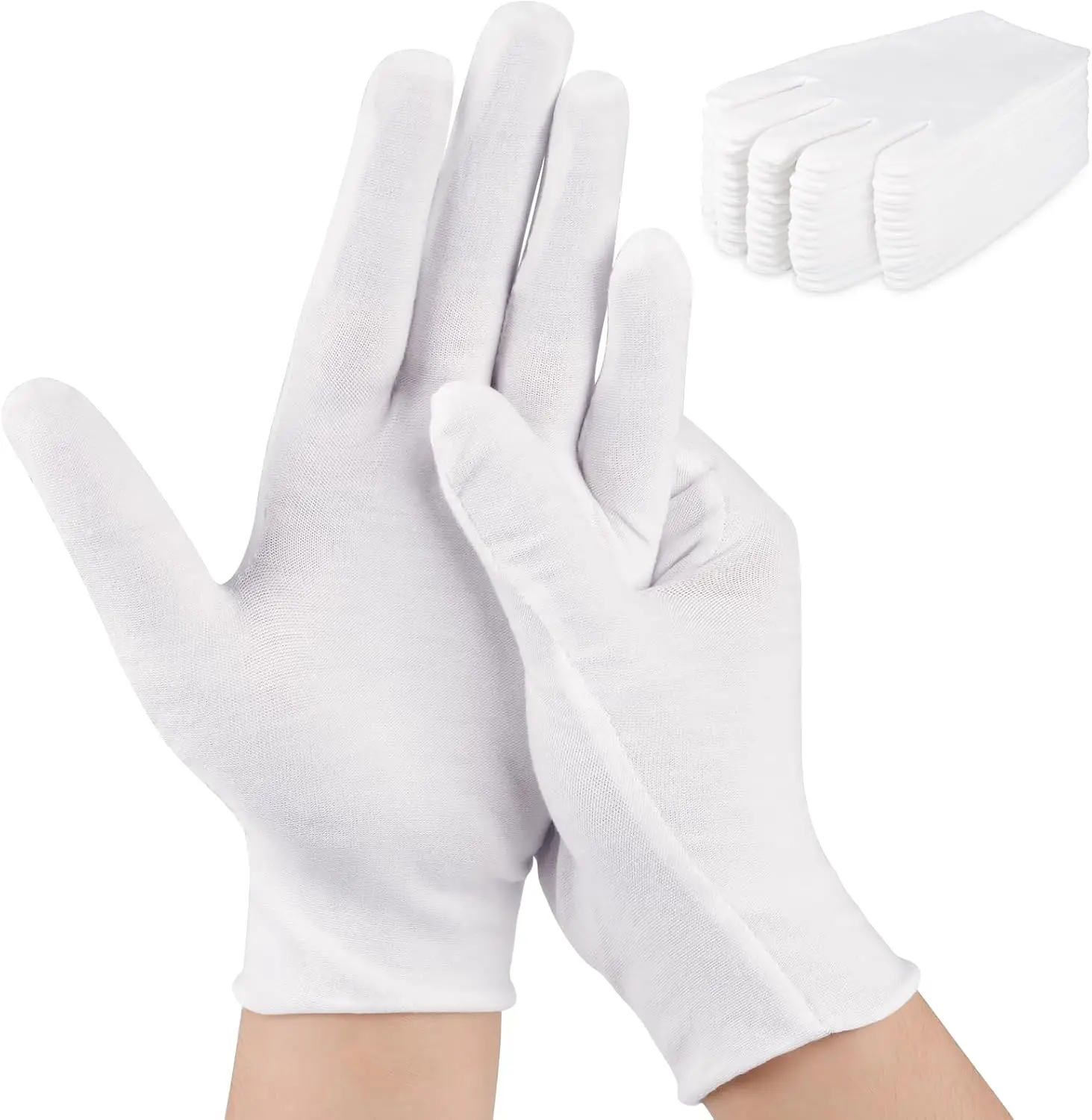 24 Pcs White Cotton Gloves, Moisturizing Sleeping Gloves for Dry Hands | Stretchy Breathable Work Glove for Eczema, Jewelry Inspection, Spa for Men and Women
