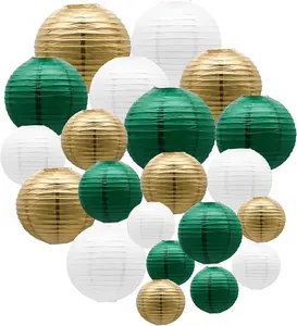 Green Gold Paper Lanterns Party Decorations, Round Hanging Lantern for St. Patrick's Day, Graduation, Wedding, Tropical Jungle Theme Birthday Party Football Theme Baby Shower Decorations