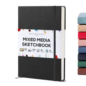 Beechmore Books Heavyweight Mixed Media Sketchbook - A4 8.5x11 300 GSM 48 Perforated Pages, Hardcover Lay-Flat Professional Journal for Painting, Acrylics and Wet Media