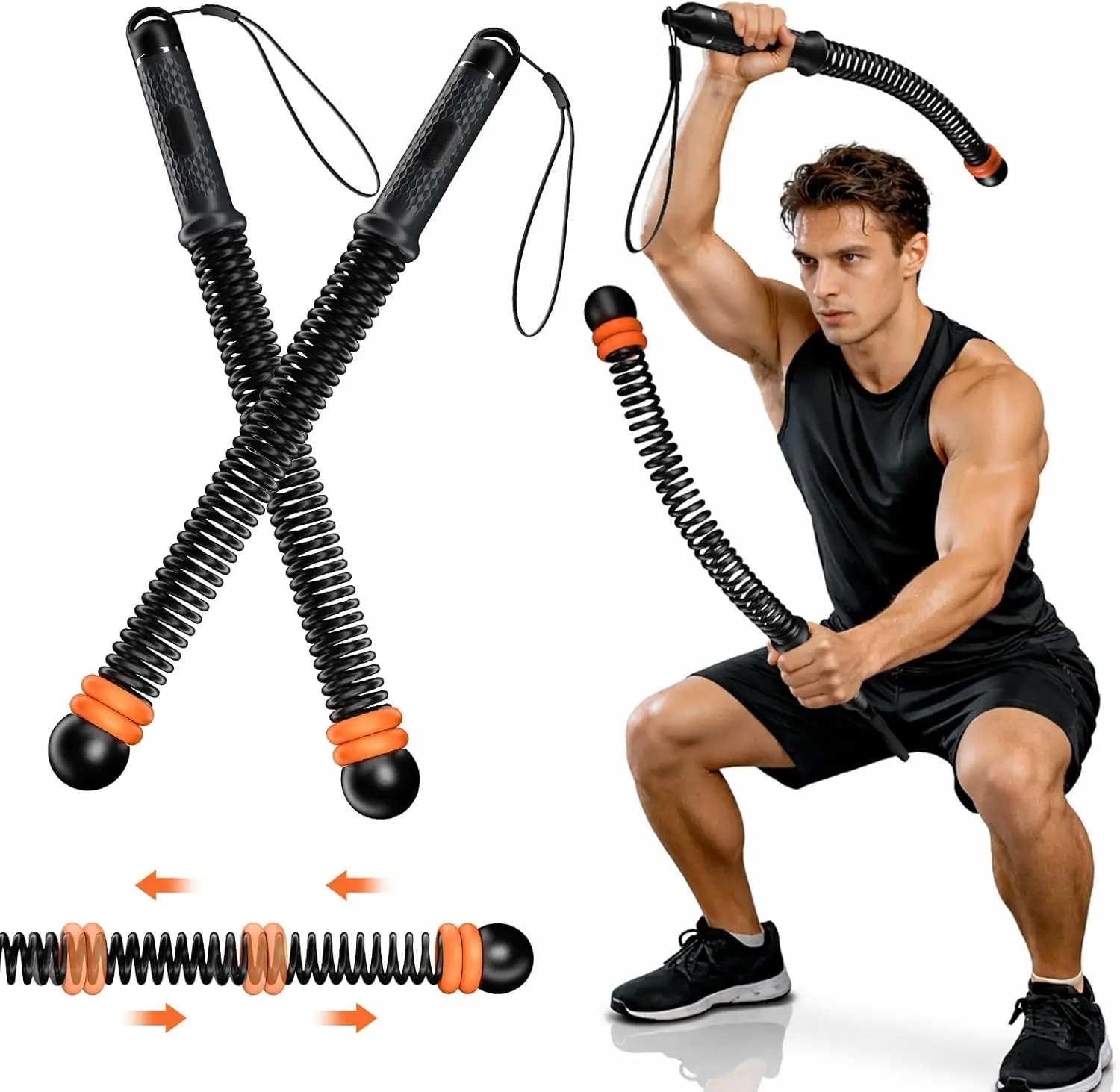Weighted Ropeless Battle Ropes,Heavy Duty Portable Cordless Battle Ropes for Home Gym with Poster,Workout Exercise Rope for Strength Building, Equipment for Men & Women(Black) fitness