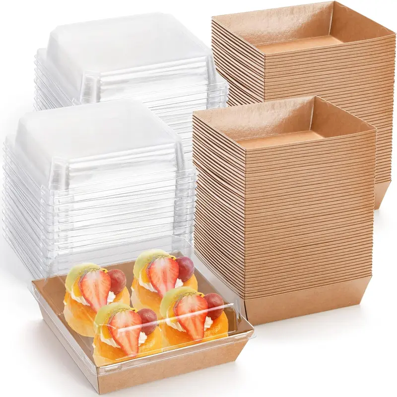 50 Pack Charcuterie Boxes with Clear Lids -Charcuterie Boxes Dessert Boxes for Presenting and Transporting an Assortment of Slice Cakes, Strawberries and Other Delicacies