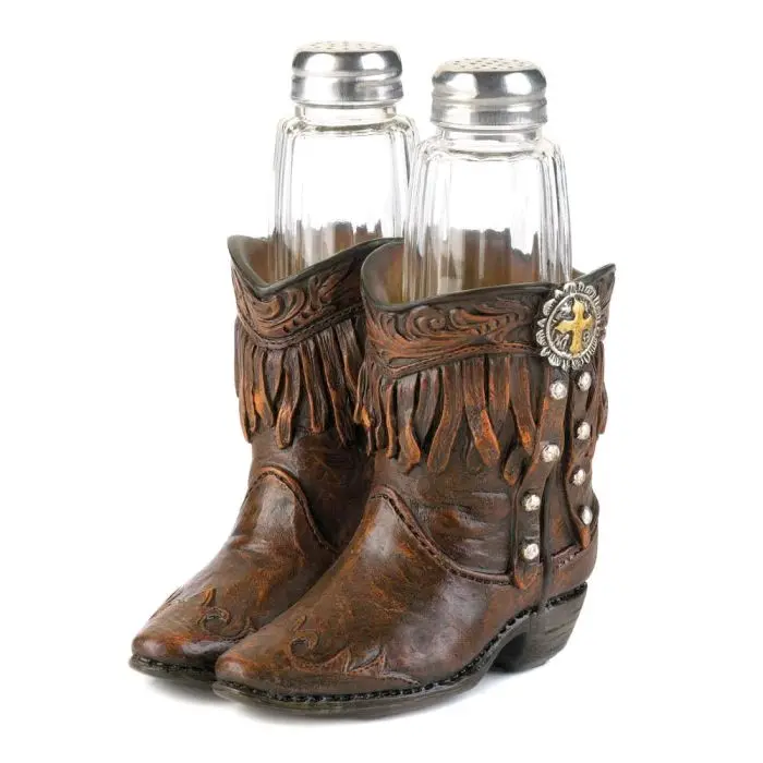 salt and pepper shakers cowboy boots Western Kitchen Handmade Seasoning Porcelain Birthday Utensils