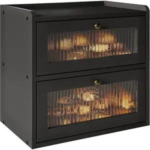 Double Layer Large Bread Box for Kitchen Counter, Wooden Corner Bread Storage Container with Acrylic Window, Black