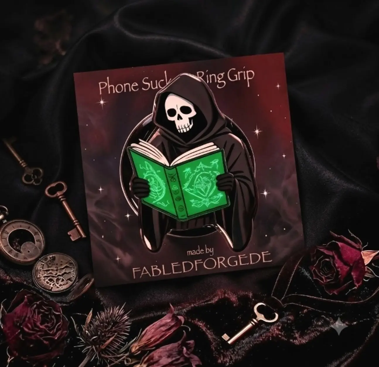 Reaper Book Ring Grip – Dark Academia Phone Accessory