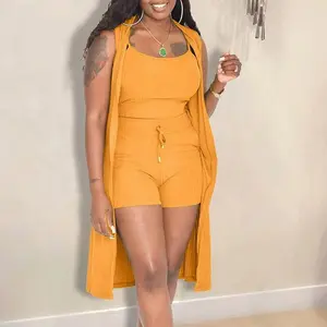 3PC Ribbed Cardigan & Tank Top Shorts Set