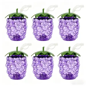 2 Pack 500mL/16.9oz Grape-Shaped Cups, Grape Cups, Grape Beverage Cup with Lid and Straw, Water Bottle Cocktail Glasses Plastic Juice Cups/Drinking Cups/ Summer Cups for Summer, Home Goods, Afternoon Tea, Picnics and Party