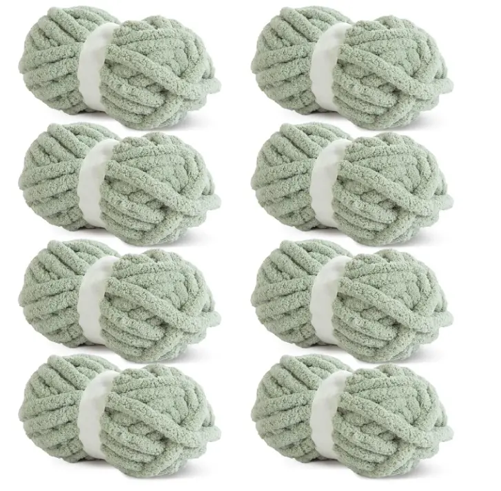 Sage Green Chunky Chenille Yarn for Crocheting, Bulky Thick Fluffy Yarn for Knitting,Super Bulky Chunky Yarn for Hand Knitting Blanket, Soft Plush Yarn, 8 Jumbo Pack (27 yds,8 oz Each Skein),weavable build a bear dark.