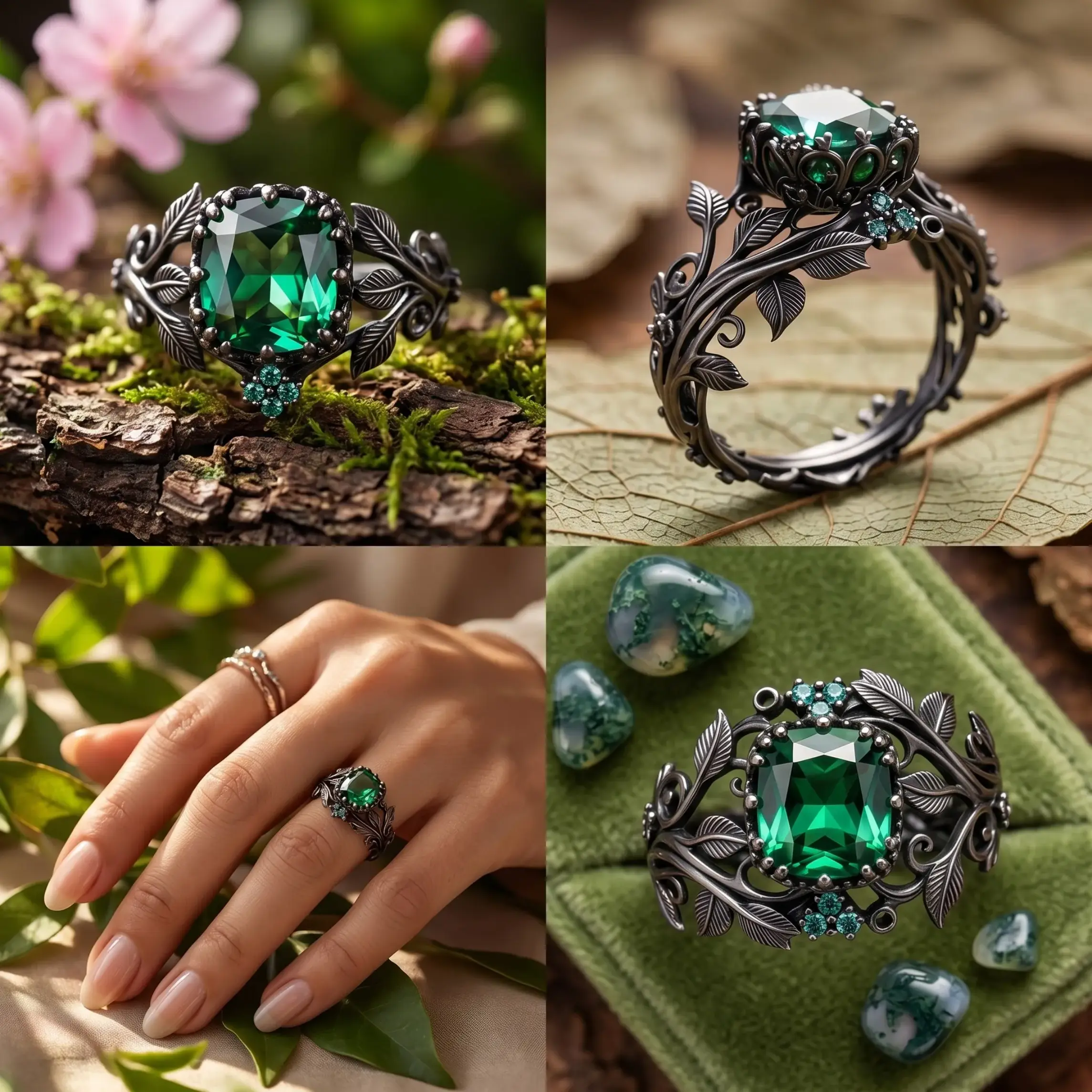 Totem Ring Creative Vintage Alloy Inlaid Green Crystal Ring