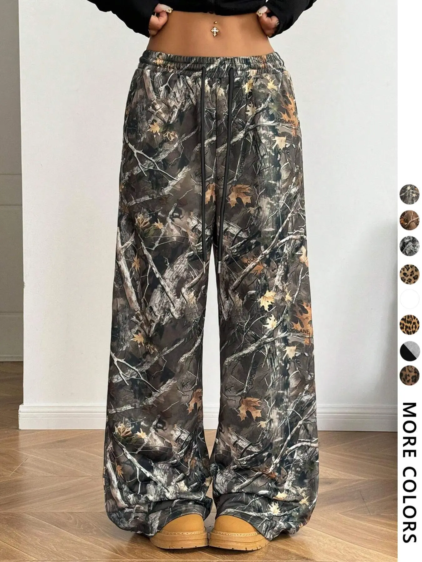 Women's Colorblock / Letter / All Over Print Drawstring Waist Wide Leg Woven Sweatpants, Pants With Pockets, Casual Pocket Trousers for Fall & Winter, Women's Bottoms for Daily Wear, Fit, Womenswear, Casual Pocket Design