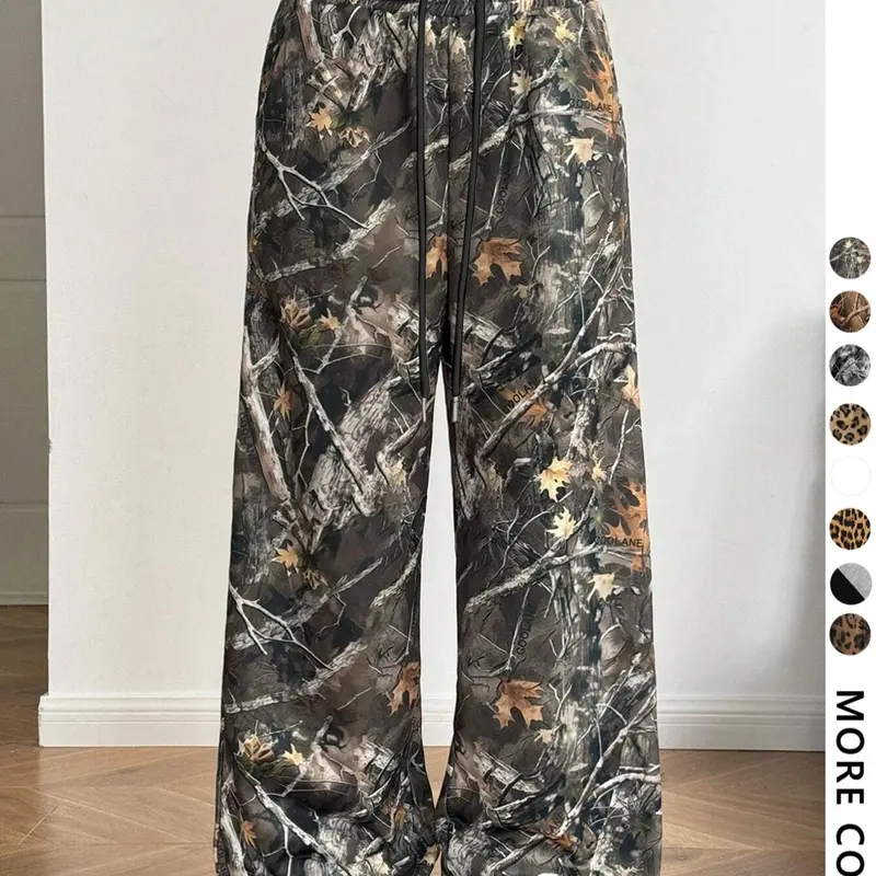 Women's Colorblock / Letter / All Over Print Drawstring Waist Wide Leg Woven Sweatpants, Pants With Pockets, Casual Pocket Trousers for Fall & Winter, Women's Bottoms for Daily Wear, Fit, Womenswear, Casual Pocket Design
