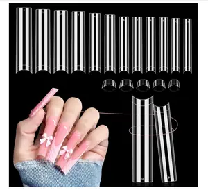 504 PCS No C Curve Clear Nail Tips for Acrylic Nails Professional, 3XL Extra Long, 12 Sizes Half Cover Straight Tapered Square French Fake Nail Tips for Nail Salons Home DIY